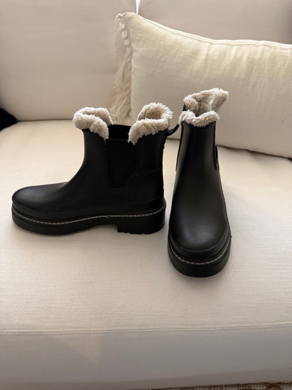 Black Faux-Shearling Chelsea Platform Booties